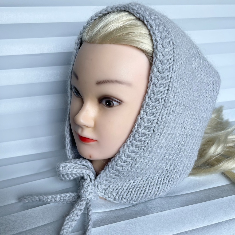 Hood Hat Women Beanie Hand Knit Wool Gray Winter Snood Beret Gift NEW